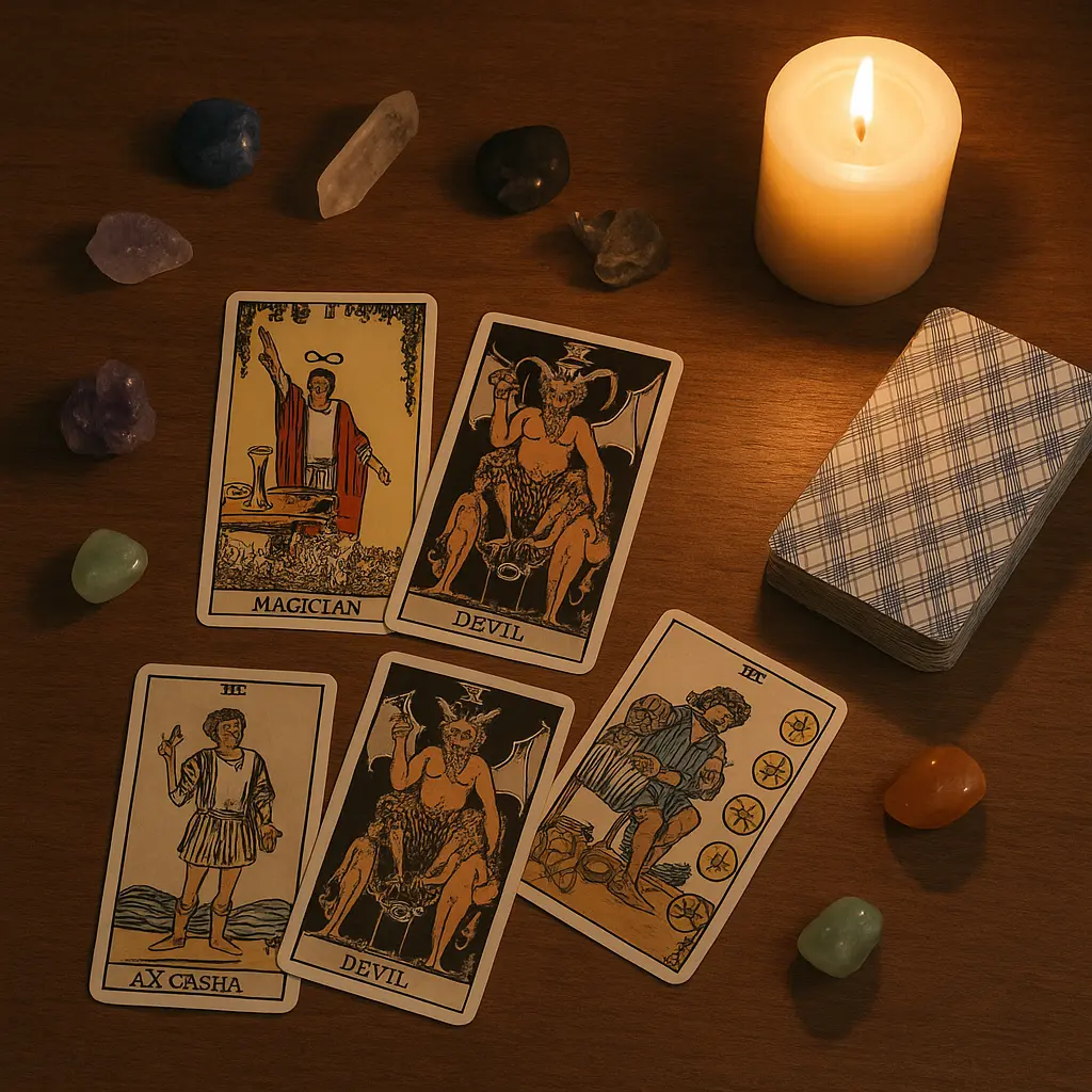 Hình ảnh bộ bài Tarot và bài Tây đặt cạnh nhau